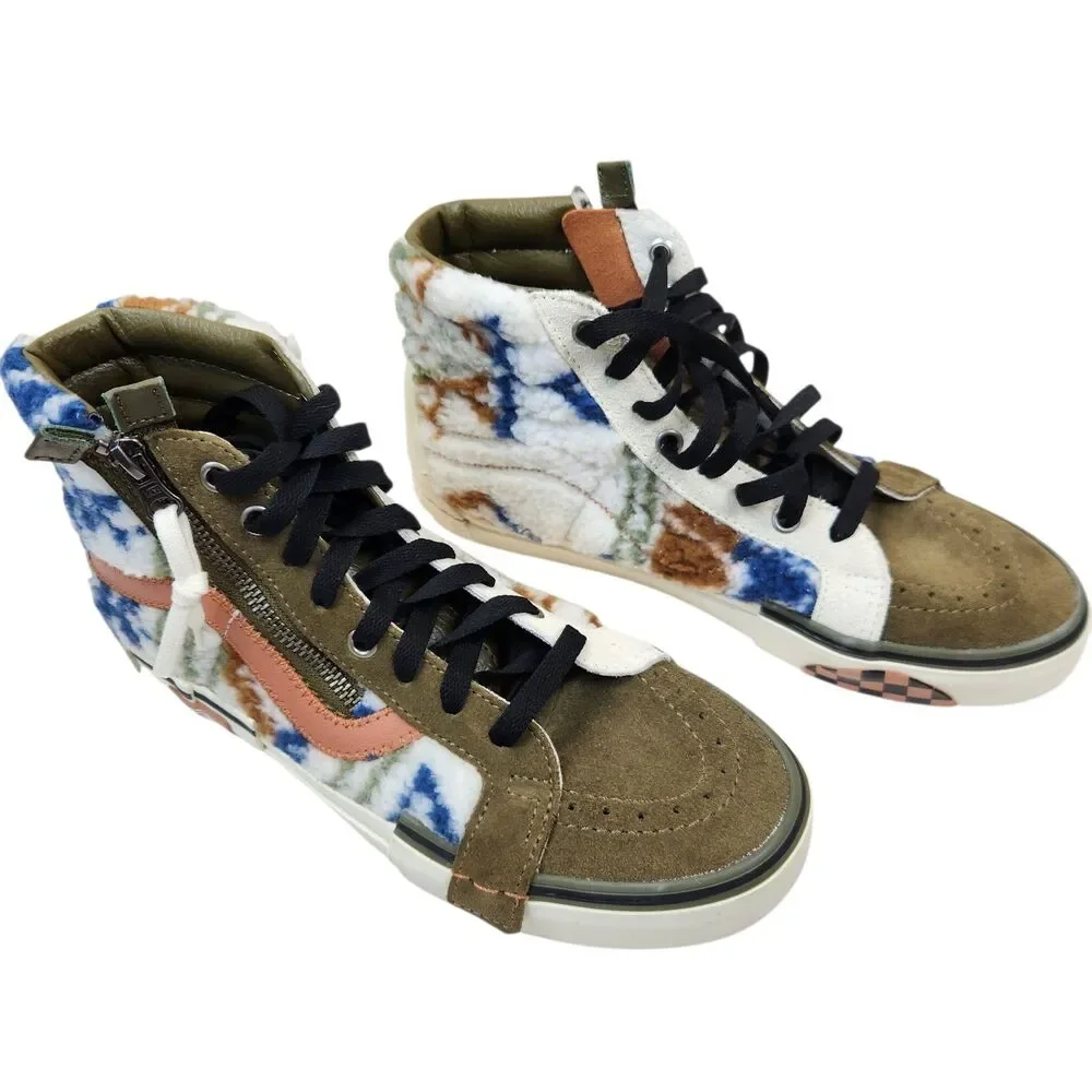 NEW Vans Sk8 Hi Reissue Faux Fur Mixed Material Olive Green Sneakers M 7.5 W 9